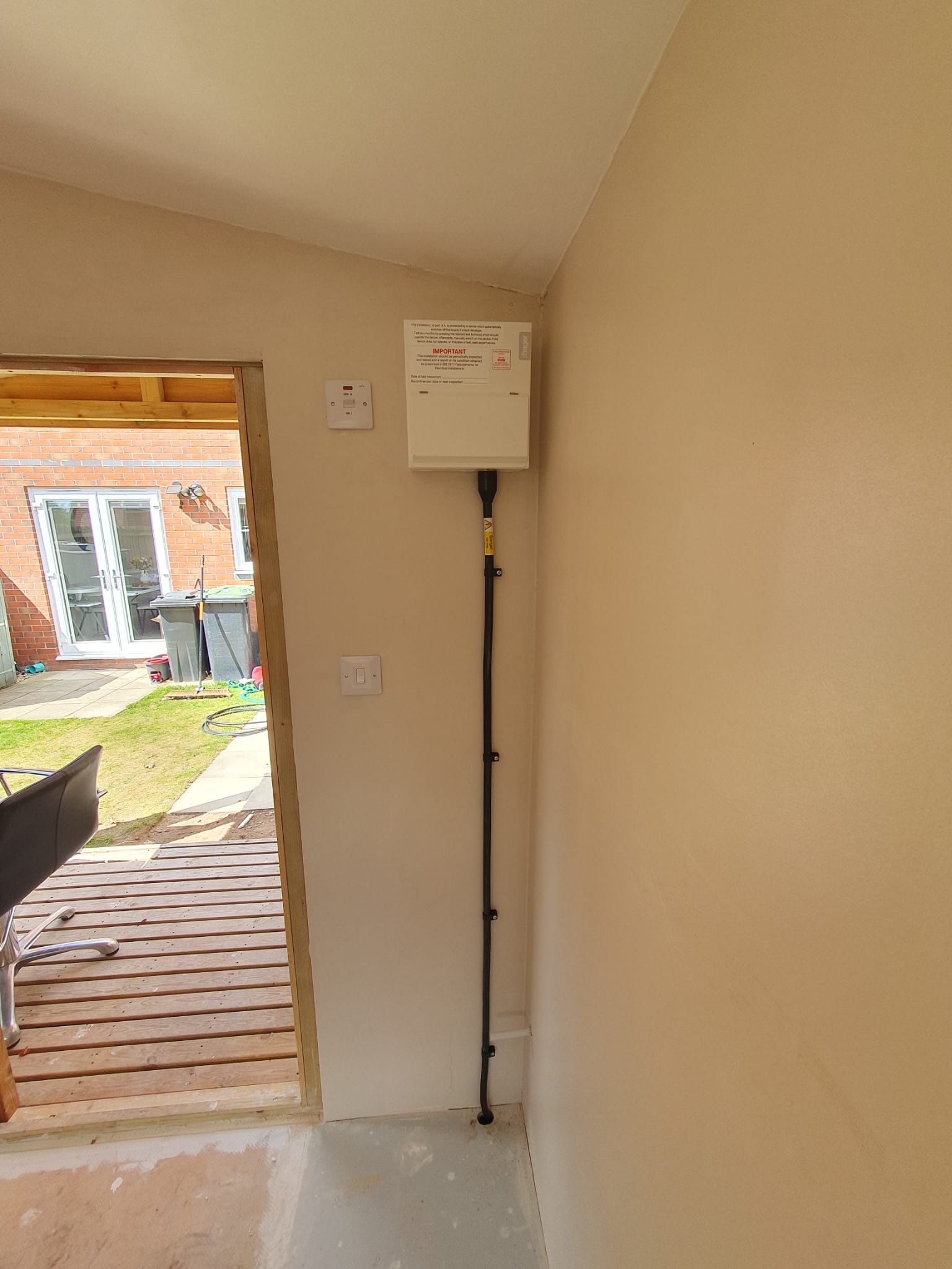 Consumer unit and cable run inside a finished summer house